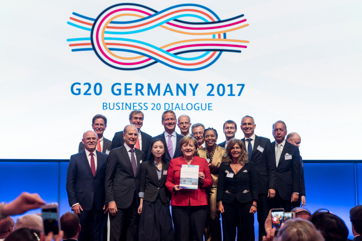 B20 Germany group photo with Angela Merkel