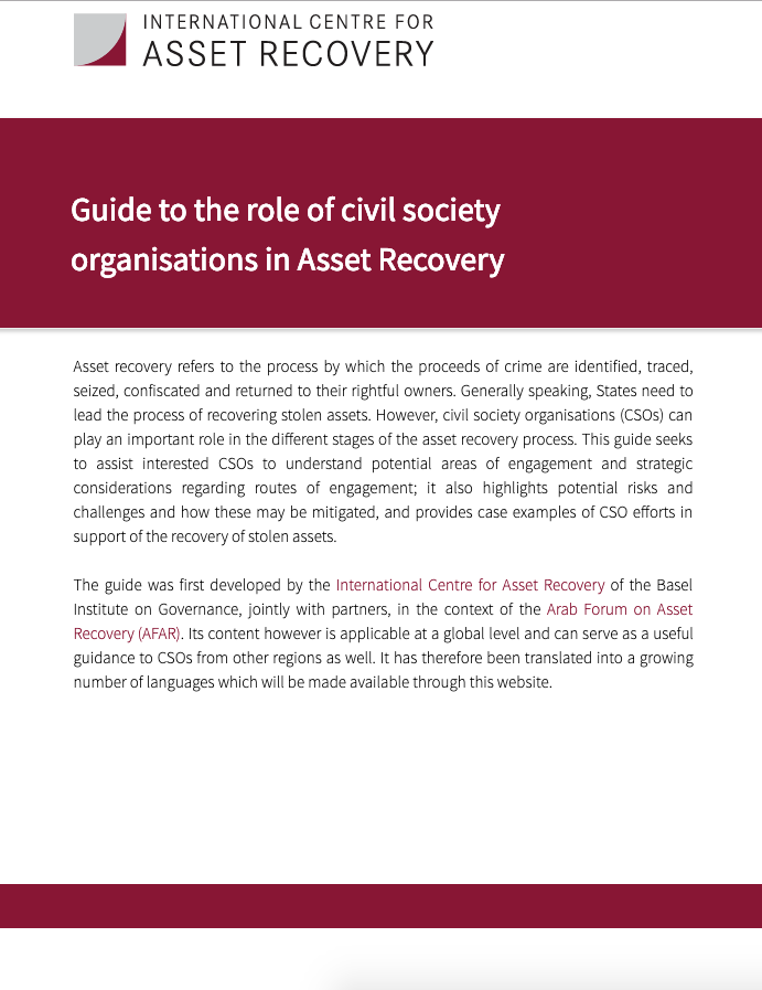 Screenshot of CSOs in asset recovery page